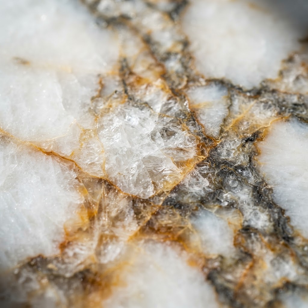 Close macro detail of Calacatta Gold marble veining