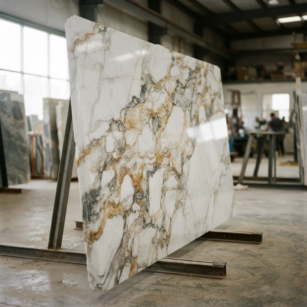 Calacatta Gold marble slab, polished finish, from Carrara, Italy