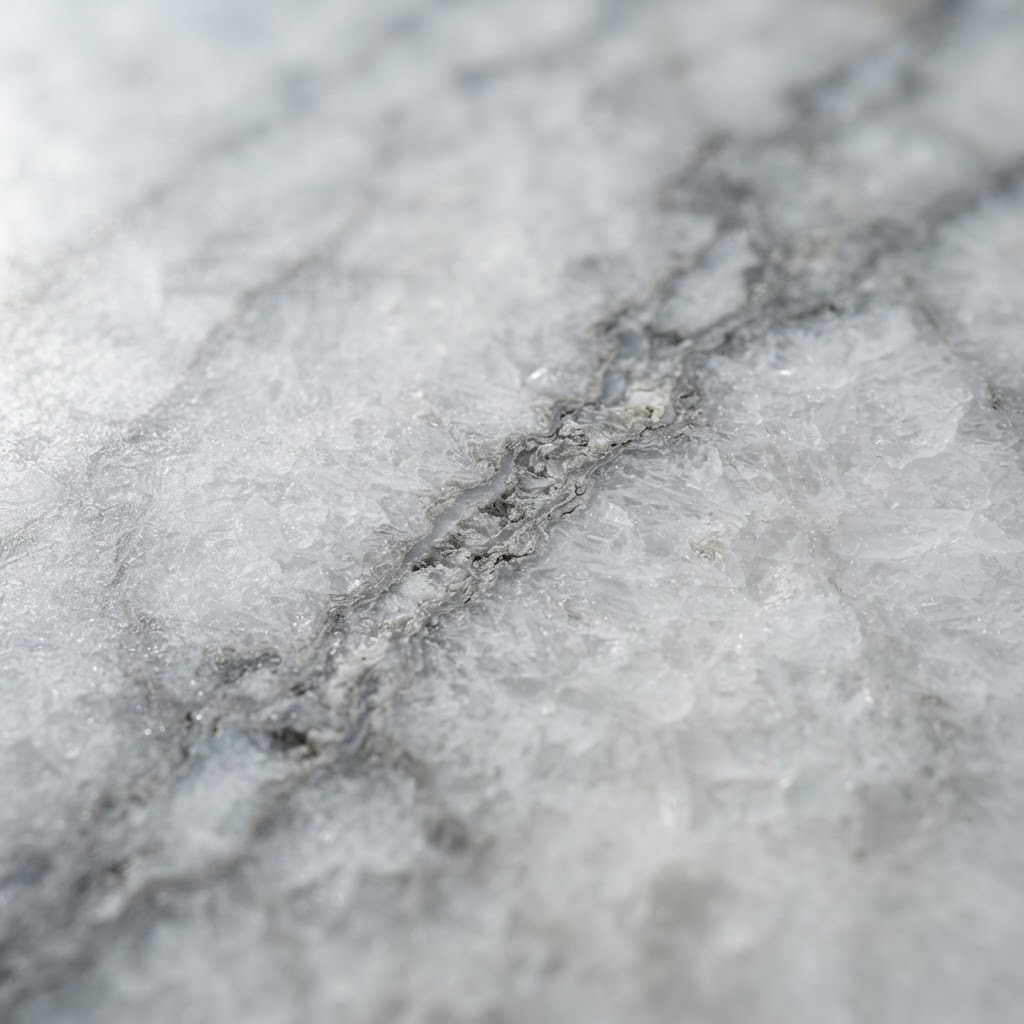 Close macro detail of Carrara White marble veining