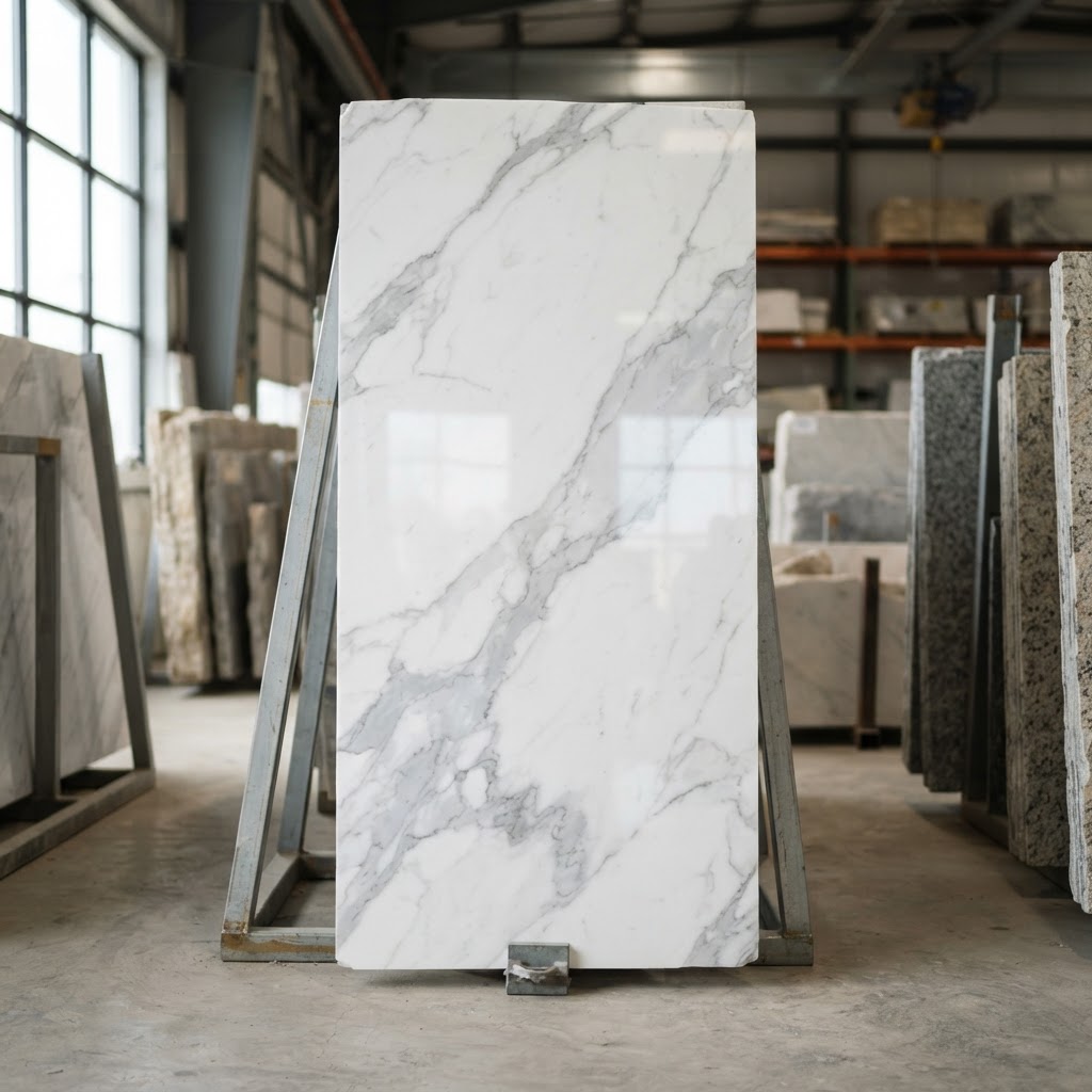 Statuario Bianco marble slab, honed finish, from Tuscany, Italy