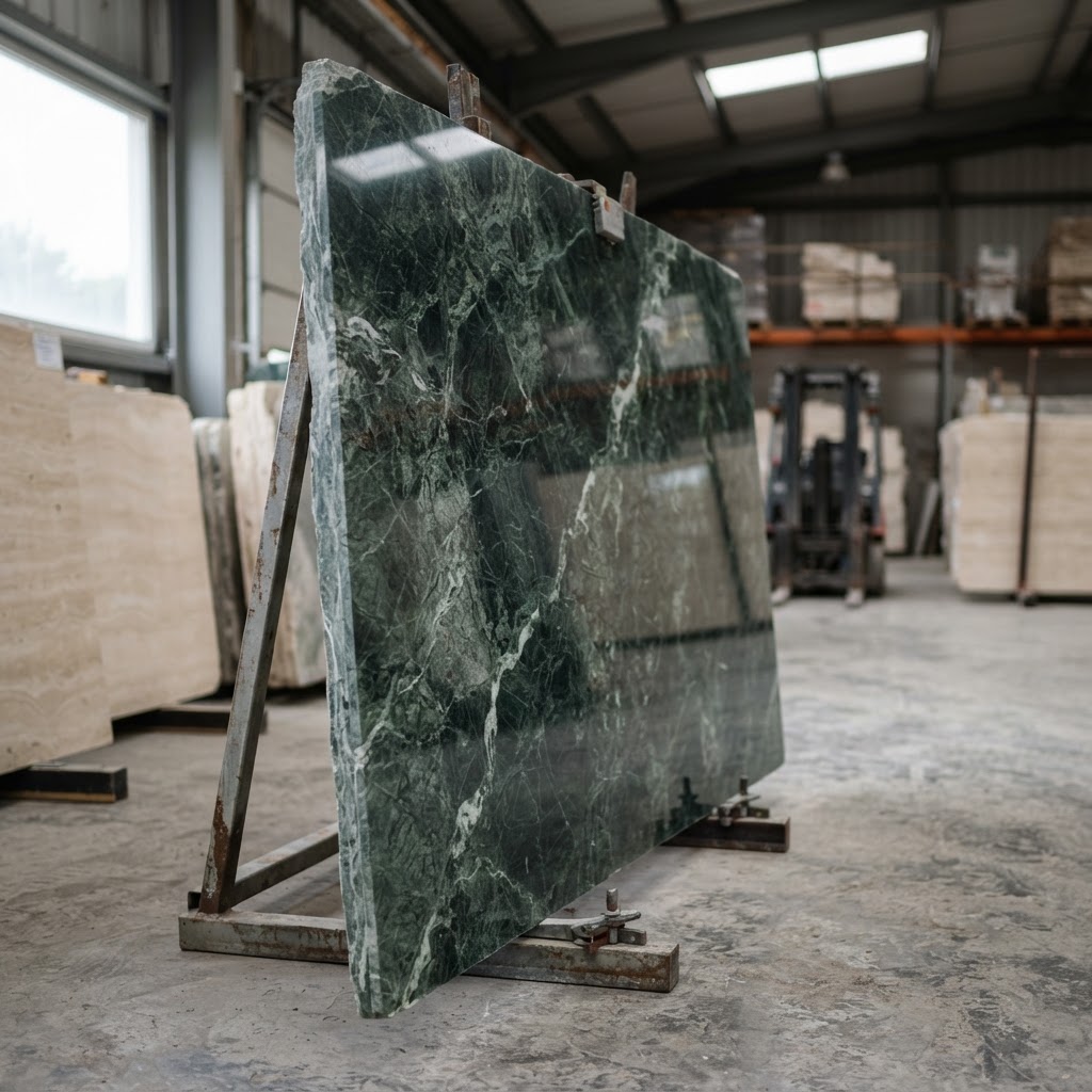 Verde Alpi marble slab, leathered finish, from Aosta Valley, Italy
